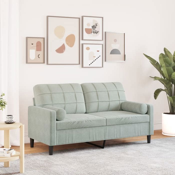 NEW 2026 Canapé moderne - Design ergonomique - pour salon - 2 places avec oreillers gris clair 140 cm velours L2340