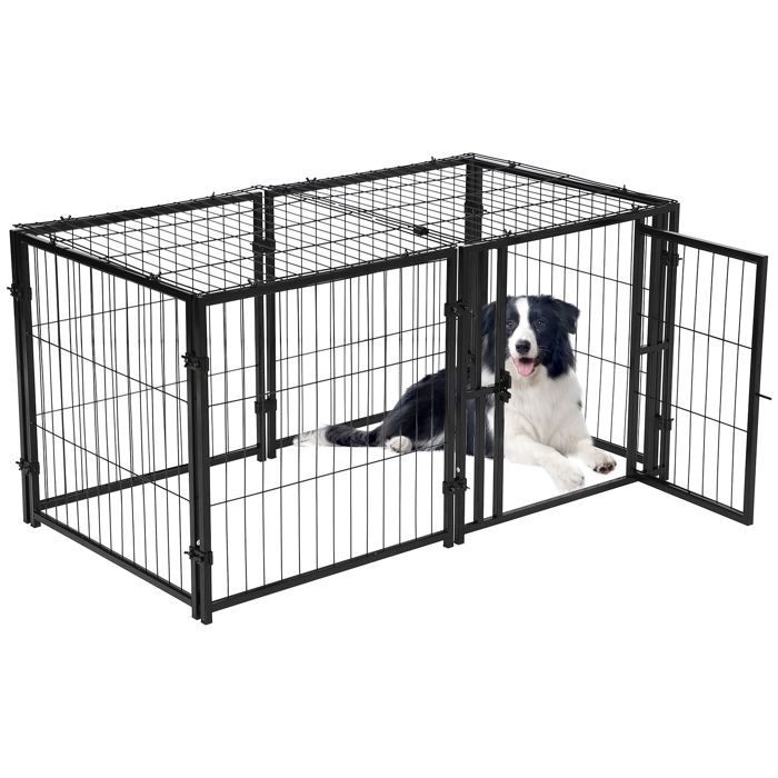 Cage pour chien taille 48 Métal robuste roues verrouillables plateau amovibleToit ouvrant séparateur et gamelle inclus