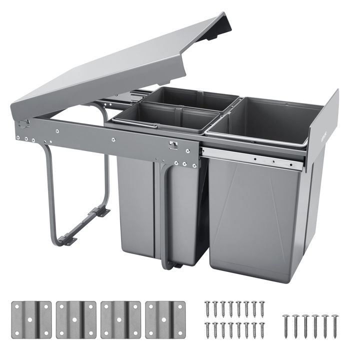 Poubelle coulissante pour armoire de cuisine - VEVOR - DB-40L03 - 20L + 2×10L - Bacs PP - Rail métal robuste