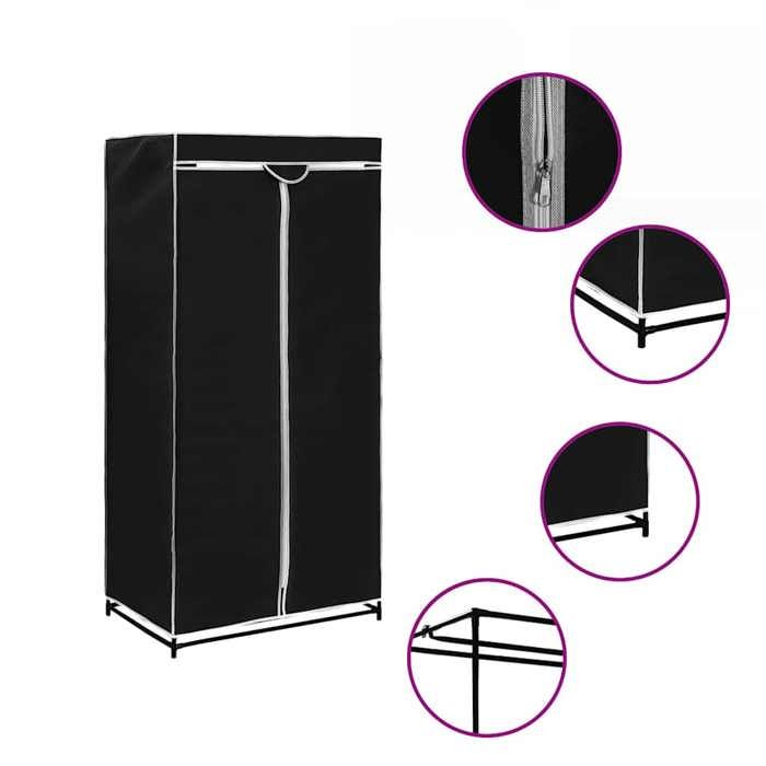 Noir Garde-robe Noir 75x50x160 cm - Armoires H2366