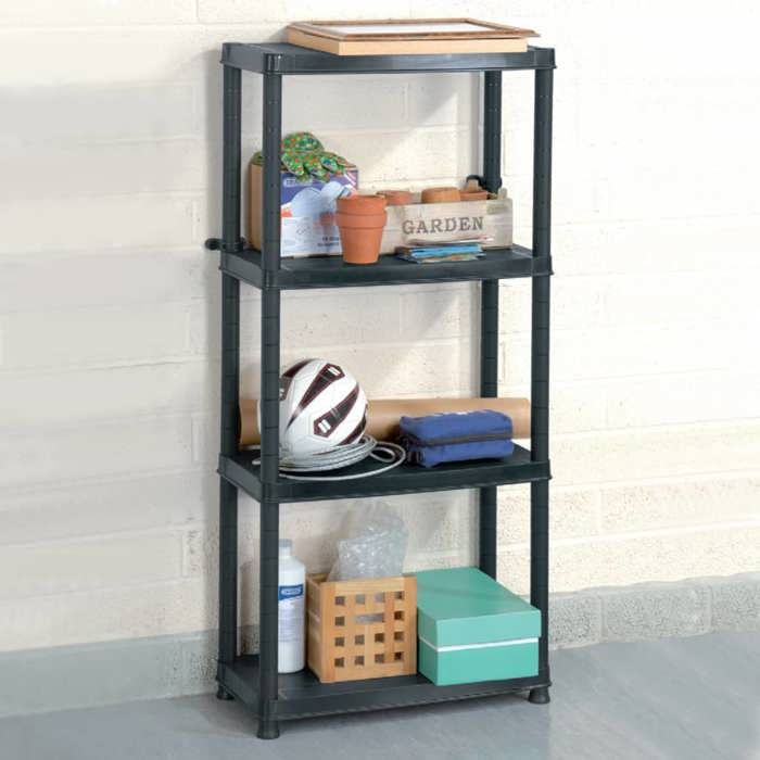 Étagère de Rangement 4 Niveaux Plastique Noir 61x30.5x130 cm - 100kg Capacité Totale pour Salon Bureau ou Chambre