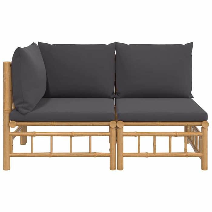 Gris Siège de jardin -  Salon de jardin - (2 pcs) - avec coussins gris foncé bambou C1705