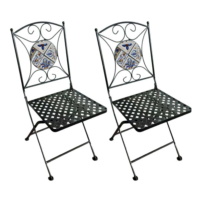 AXI Camilla 2 Chaises de Jardin Bistrot Design Mosaique Pliables - Bleu Meuble dextérieur Structure Métallique Assise en AXI Camilla 2 Chaises de Jardin Bistrot Design Mosaique Pliables - Bleu Meuble dextérieur Structure Métallique Assise en