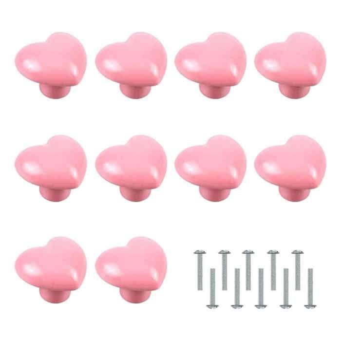 10 Pièces Boutons de Porte Poignée en Forme de Coeur Boutons de Meuble Boutons de Céramique Rose pour Armoire Placard Chambre