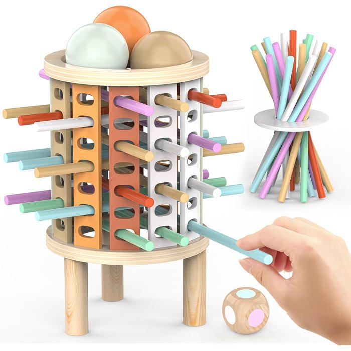 Jouet Montessori en bois jeu éducatif familial pour enfants 3-8 ans avec bâtonnets colorés dés et sac de rangement. Cadeau créati