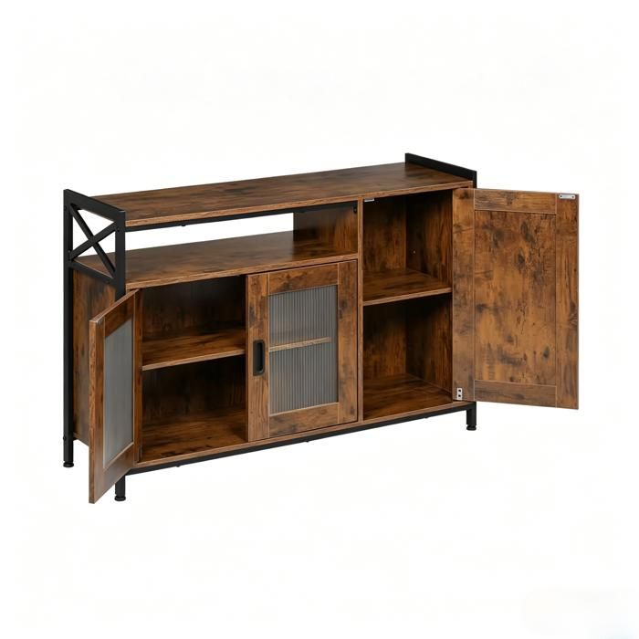 Buffet de cuisine industriel – Bois composite et métal – Marron rustique – 110 x 33 x 75 cm