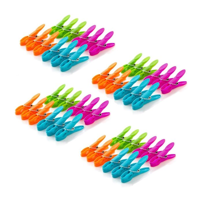48 Pinces à Linge Plastique Pince Forte pour Corde à Linge Lot 4 Couleurs Serviettes de Plage et Chaise Longue