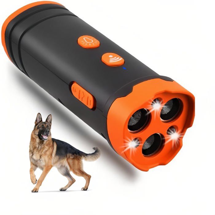 Répulsif ultrasons chien LED 3 têtes anti-aboiement longue portée portable intérieur/extérieur petites/moyennes races