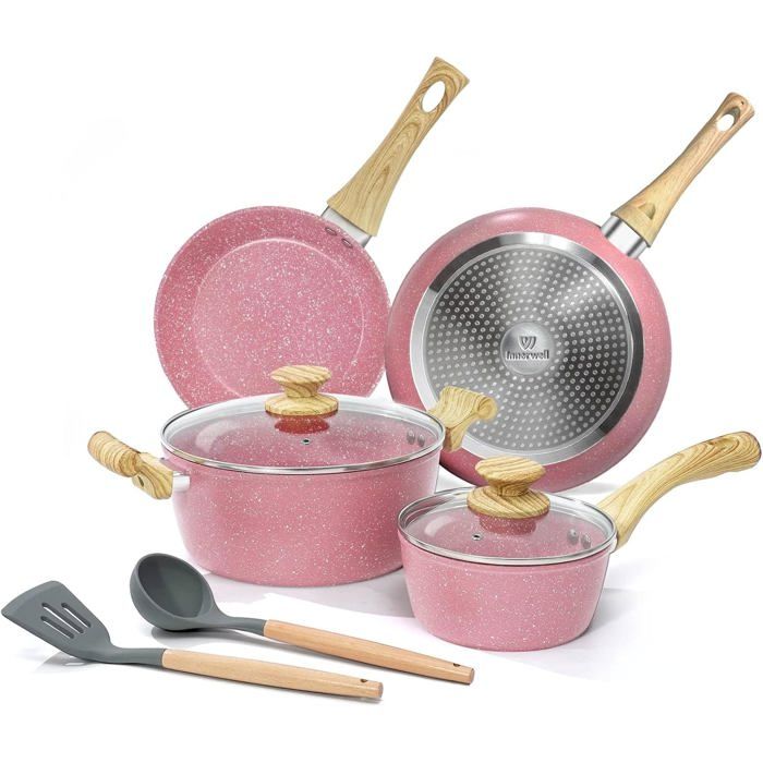 Batterie De Cuisine Antiadhésive 4 Pièces Avec 2 Poêles En Céramique Antiadhésives (Compatibles Avec LInduction) 2 Casseroles Ave