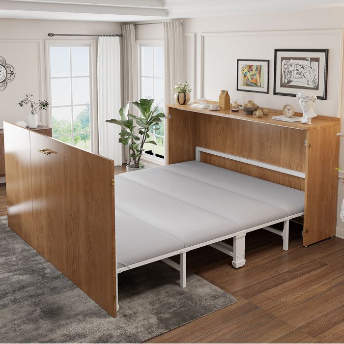 COVREO Lit escamotable 140 x 200 cm avec matelas inclus structure métal et décor bois