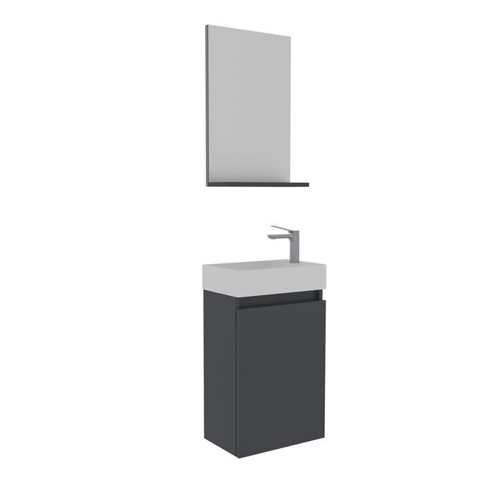 Meuble avec simple vasque et miroir Conza 45 - 45 x 26 x 75 cm - Matte Anthracite