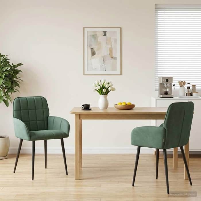 Chaises de salle à manger - Chaises intérieure - velours - vert - 57 x 50 x 85 cm - (2 pcs） - accoudoirs intégrés 466145