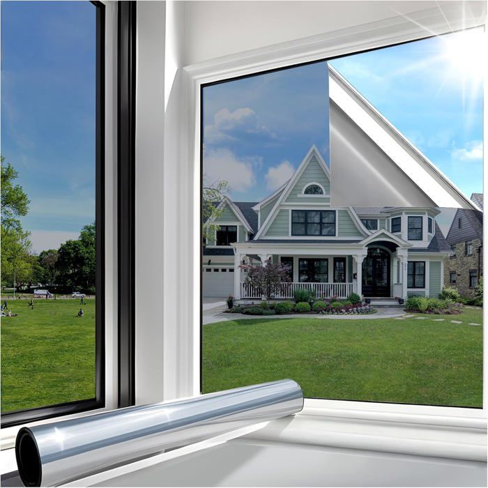 Film Anti Chaleur Fenêtre Miroir Sans Colle 445x200cm Électrostatique Brise Vue Argenté