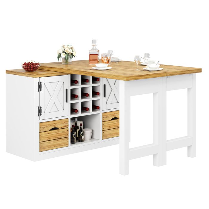 Meuble de salon avec table extensible buffet et grand espace de rangement blanc