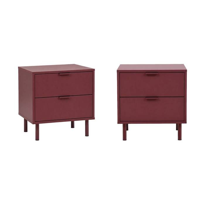 Lot de 2 tables de chevet décor bois et métal 2 tiroirs bordeaux - Ellie Lot de 2 tables de chevet décor bois et métal 2 tiroirs bordeaux - Ellie
