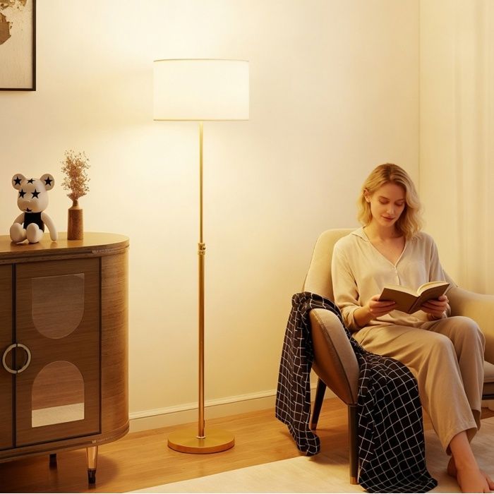 Lampadaire – Gold – lampe sur pied classique – télécommande hauteur réglable abat-jour tissu 3000K/4000K/6000K