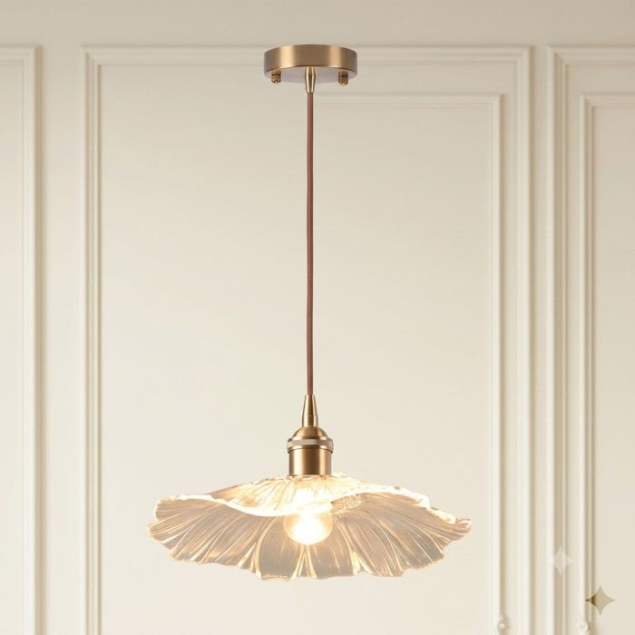 WOTTES 1 x Suspension Vintage Verre Transparent Fleur Lustre Bar Chambre Cuivre Lampe Suspendue Intérieur Éclairage Luminaire