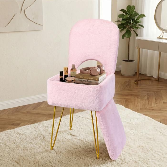 Pouf de rangement avec dossier rabattable Assise mousse 30D 10L de rangement pieds métal pour coiffeuse chambre dressing