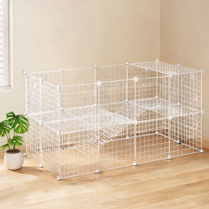 Enclos modulable 2 niveaux en acier blanc pour petits animaux – 146x73x73 cm - Blanc Acier 146 x 73 x 73 cm Ref TVXFZX