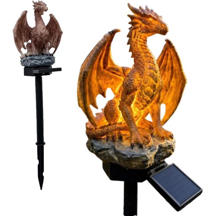 Lampe solaire de jardin - Statue dragon gothique étanche avec LED pour décoration extérieure et Halloween (Noir)