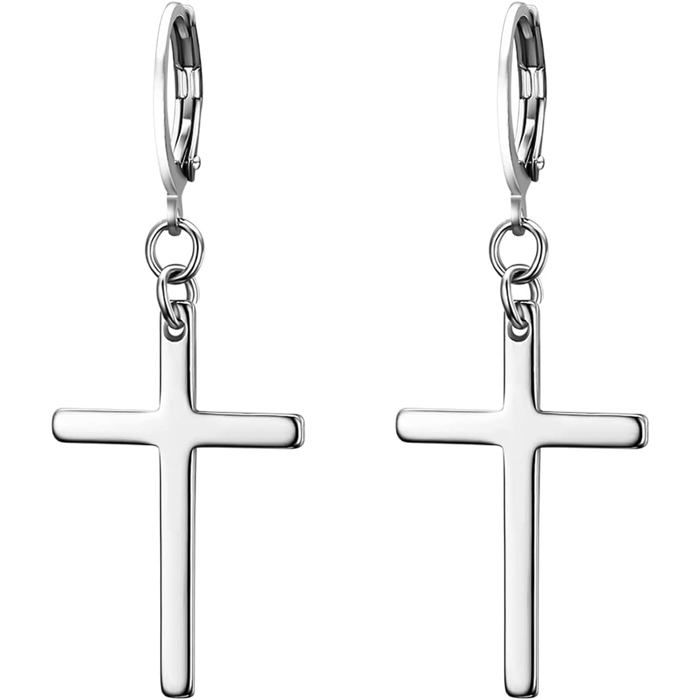 Boucles D’Oreilles Avec Croix Pour Femme Homme Couleur Argent/Or/Noir Boucles D’Oreilles Piercing En Acier Inoxydable Style [PP70]
