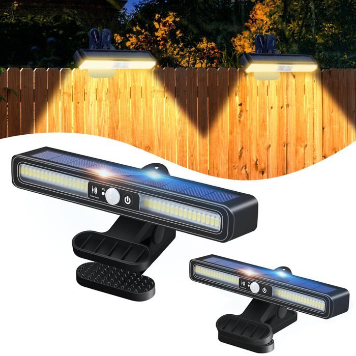 Lot 2 Lampes Solaires Clipser Détecteur Mouvement 3 Modes déclairage Lampe Solaire Étanche Projecteur Solaire Jardin Clôture