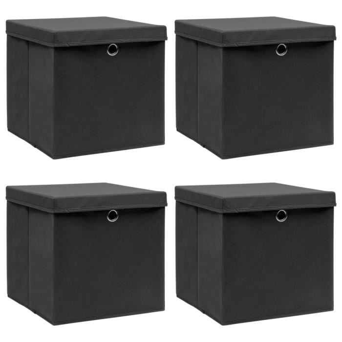 Boîtes de rangement avec couvercle 4 pcs Noir 32x32x32 cm  Tissu-AKO7048519265902
