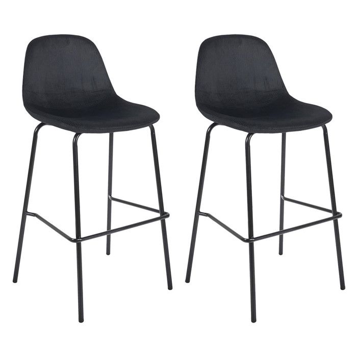 KONAE - Lot de 2 Tabourets de Bar en Velours Côtelé Noir KONAE - Lot de 2 Tabourets de Bar en Velours Côtelé Noir