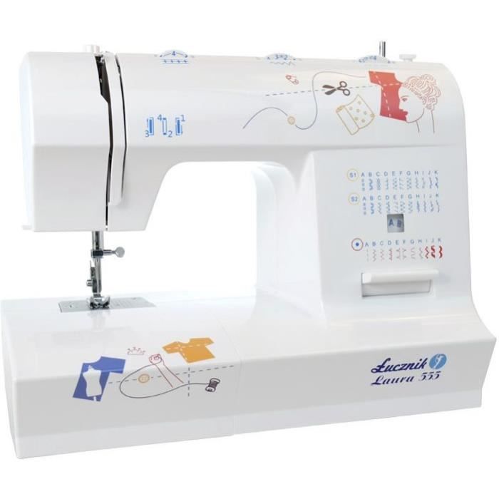 Machine à coudre - Lucznik - Laura 555 - Couleur blanche - Modèle compact - Facile à utiliser