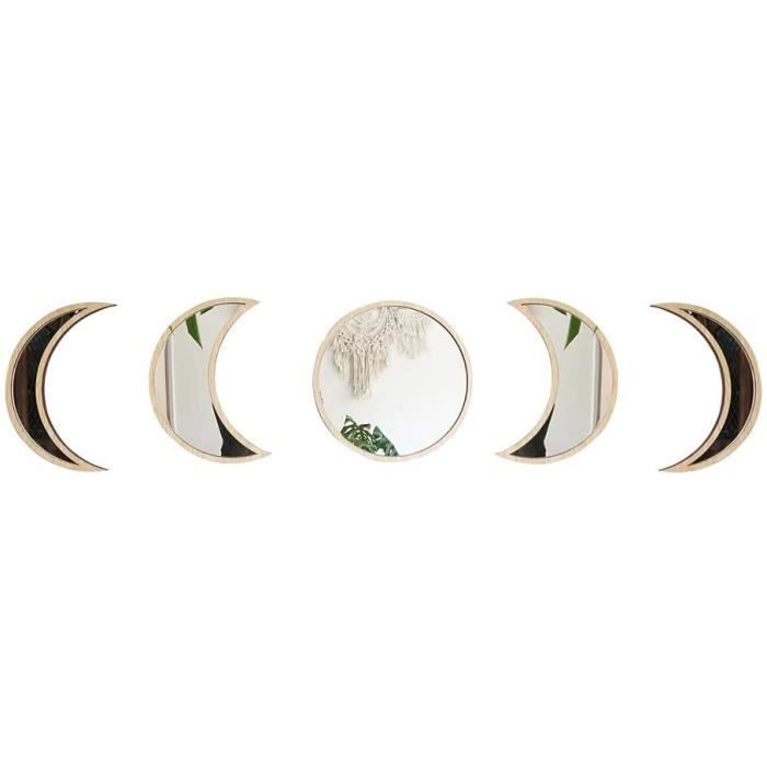 Jroyseter 5 pièces en Bois Miroir Acrylique Lune de Lune Cycle de Changement Lunar Eclipse Wall Sticker Miroir pour Salon et Chambre à Coucher Miroir Mural décoratif Wood Color 