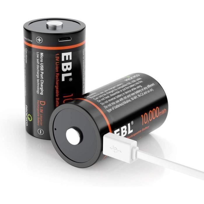 Pile LR20 rechargeable par USB : Pile D, LR20, pile R20