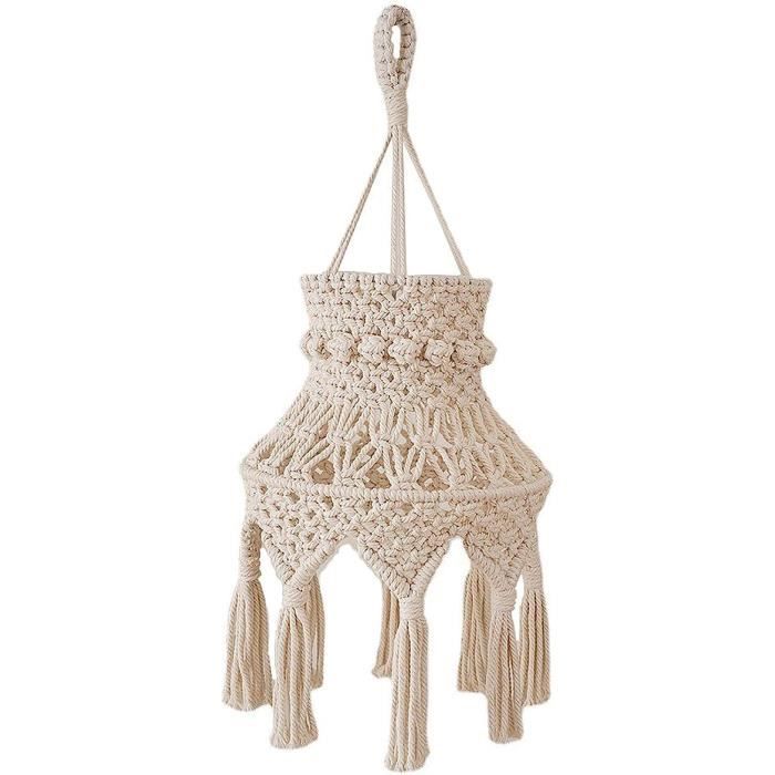 Roundsky Abat-jour Suspendu Macramé Bohème - Luminaire Plafonnier En Coton Tissé Main, Style Rustique Chic Pour Salon, Chambre, Bureau Ou Pépinière