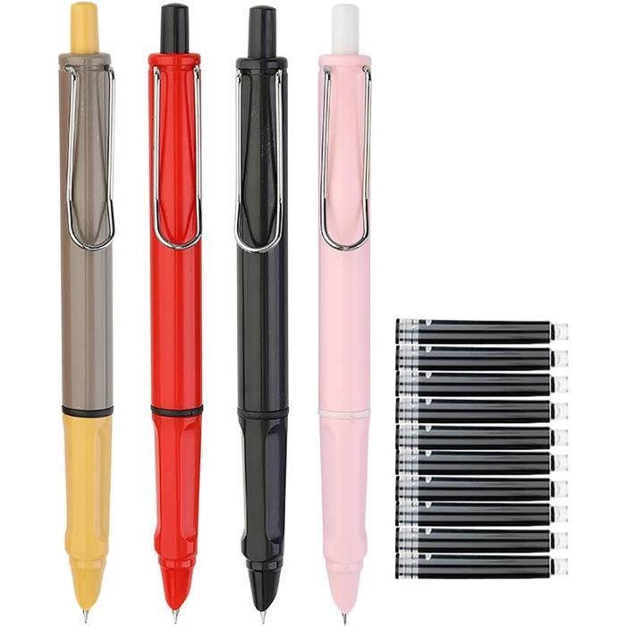 Stylo Plume Rétractable 0,38 Mm – Sans Fuite – 5 Cartouches Rechargeables Incluses – Corps Transparent – Écriture Fluide Pour école, Bureau, Dessin