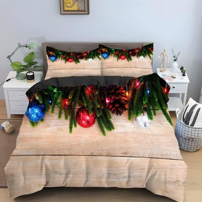 Housse De Couette Noël 220x240 Cm + 2 Taies 65x65 - Motif Bonhomme En Pain D'épice, Microfibre Douce, Réversible, Fermeture Zip
