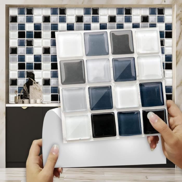 Carrelage Adhésif Mural FunStick 30x30cm - 15 Dalles PVC Mosaïque Blanc - Crédence Cuisine & Salle De Bain