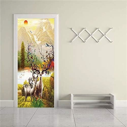 Autocollant Porte 3D Motif Cheval Blanc Chevalier - 77x200 Cm - Vinyle Amovible - Décoration Murale Salon Chambre