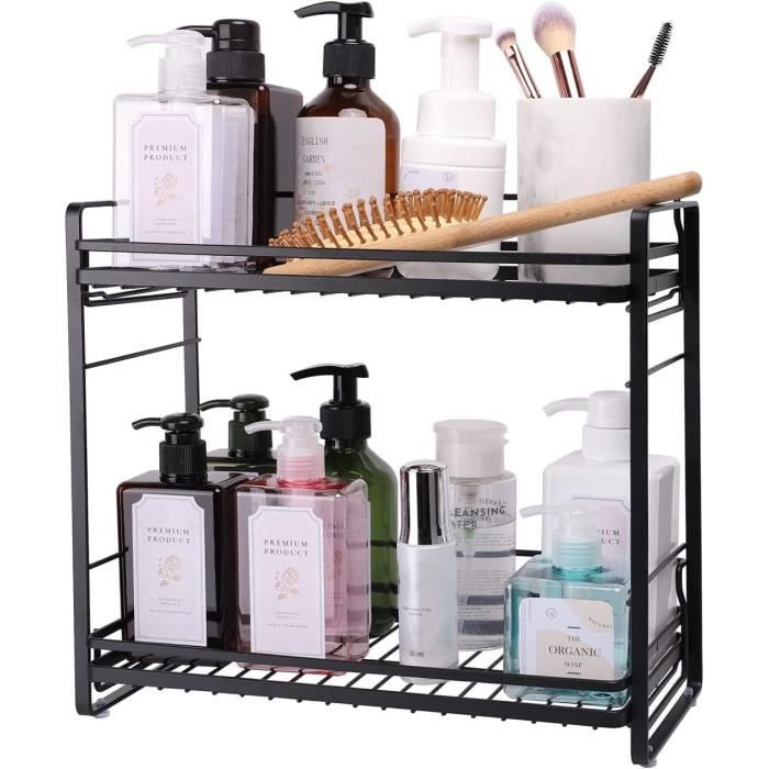 Organisateur Salle De Bain 2 Niveaux Étagère Métal & Bois - Rangement Cosmétiques
