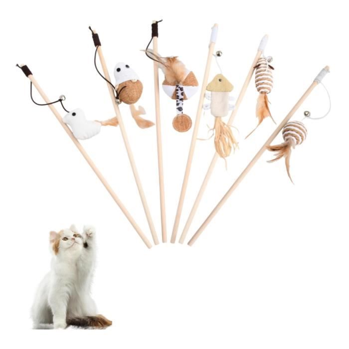 6 Pièces Ensemble de Jouets pour Chat Canne à Pêche Interactive Chaton Jeux Chat Plume Jouet Chat Interieur Baguett avec Cloches