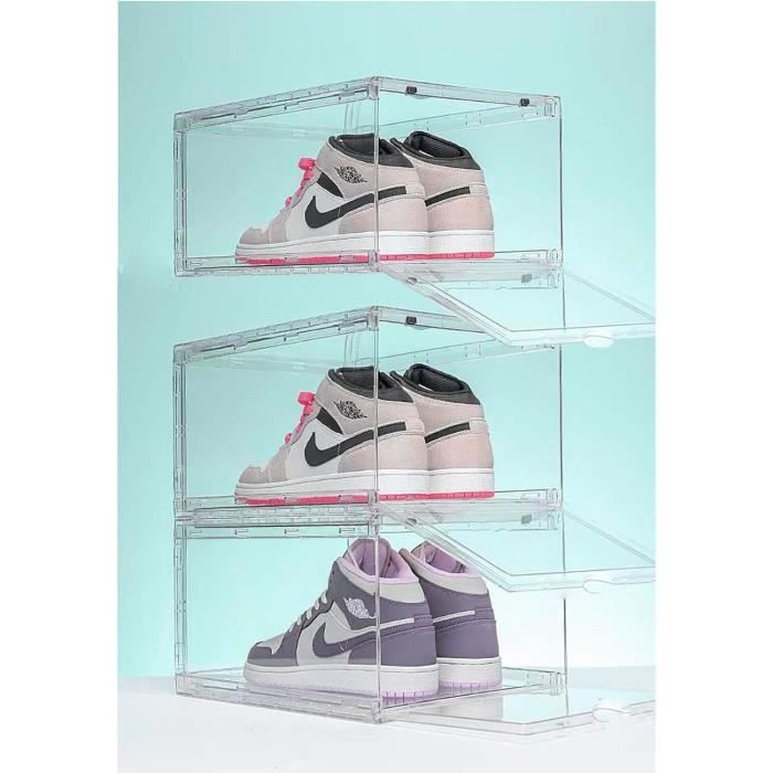 Boîte à Chaussures Transparente Pliable - 3 étages Empilables - Pour Jusqu'à Taille 46 - Rangement Placard Gain De Place - 6