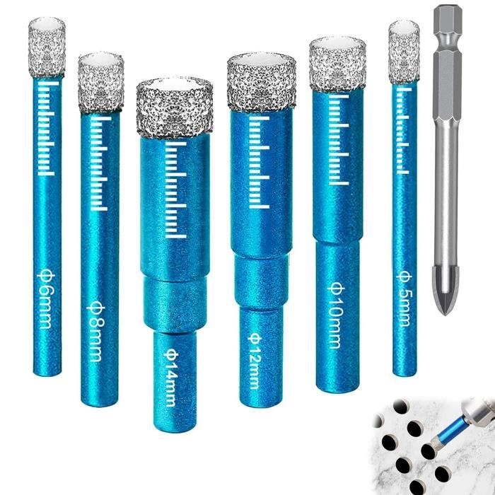 Foret Diamant Brasé 8 Mm – Pour Carrelage, Marbre, Granit, Céramique, Verre, Quartz – Perçage à Sec Sans Eau