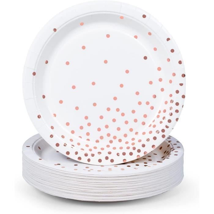 Lot de 200 assiettes et serviettes en carton doré pour mariage, fête prénuptiale, fiançailles, fête d'anniversaire (pois dorés Lot de 200 assiettes et serviettes en carton doré pour mariage, fête prénuptiale, fiançailles, fête d'anniversaire (pois dorés