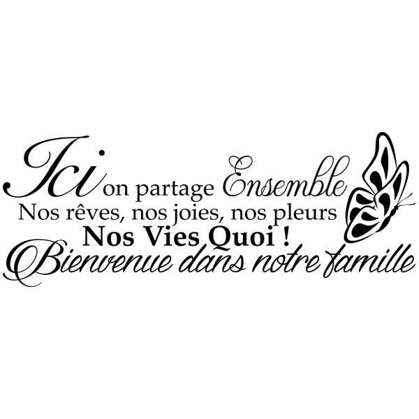 Sticker Citation Ici On Partage Ensemble Bienvenue Dans Notre Famille 40x106 Cm Noir Tex054 Cdiscount Maison
