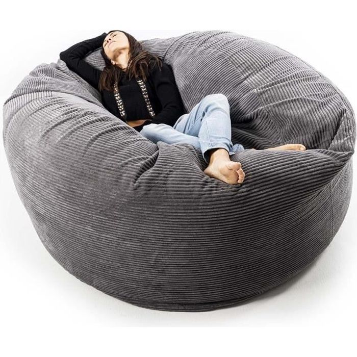 Pouf LiveDeco - Velours Gris TiTAN - Vintage - 150 x 75 cm - 1 personne