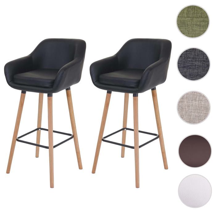2x tabouret de bar Malmö T381 chaise bar/comptoir avec dossier ~ similicuir noir
