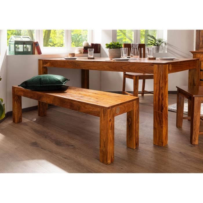 Banc 180x40cm - Bois massif dacacia laqué (Miel) - DELHI 16 Banc 180x40cm - Bois massif dacacia laqué (Miel) - DELHI 16