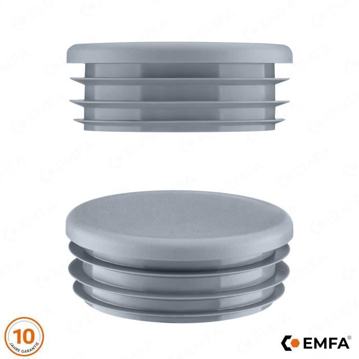Bouchon plastique pour tube rond - Diamètre 35 mm -5 pièces – Gris - Capuchon plastique - Embout tuyau - EMFA®