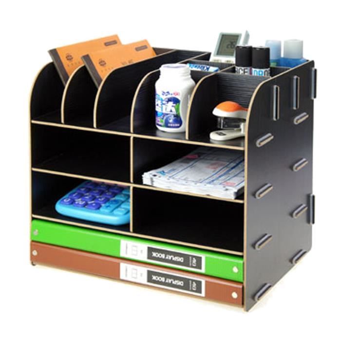 Lot De 2 Organiseurs Bureau Métal Et Bois - Porte-Stylos 3 Compartiments - Rangement Bureau