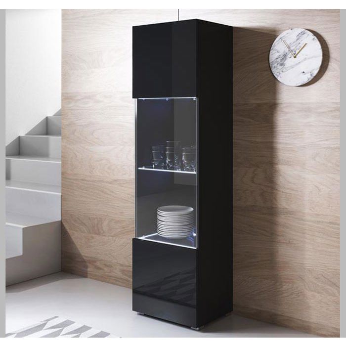 Design Ameublement - Vitrine Armoire LED LUKE V6 Sur pieds plastique - 1 porte - Noir Brillant - 40x167x29cm