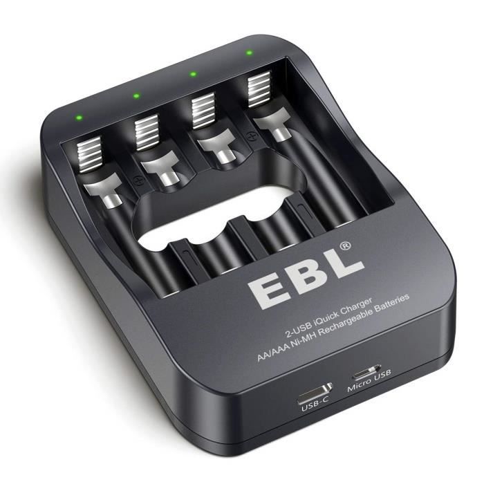 EBL Chargeur iQuick Rapide de Piles Rechargeables AA AAA NI-MH avec 4 Piles Rechargeables AA 2800mAh 
