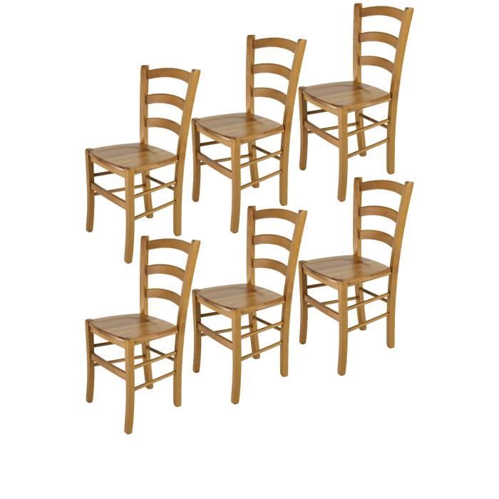 Tommychairs - Set 6 chaises cuisine VENICE robuste structure en bois de hêtre peindré en couleur chêne et assise en bois